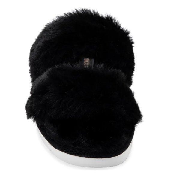 NEW Dolce Vita Women Puff Black Faux Fur Two Strap Slide Sandal Slippers - Picture 2 of 9